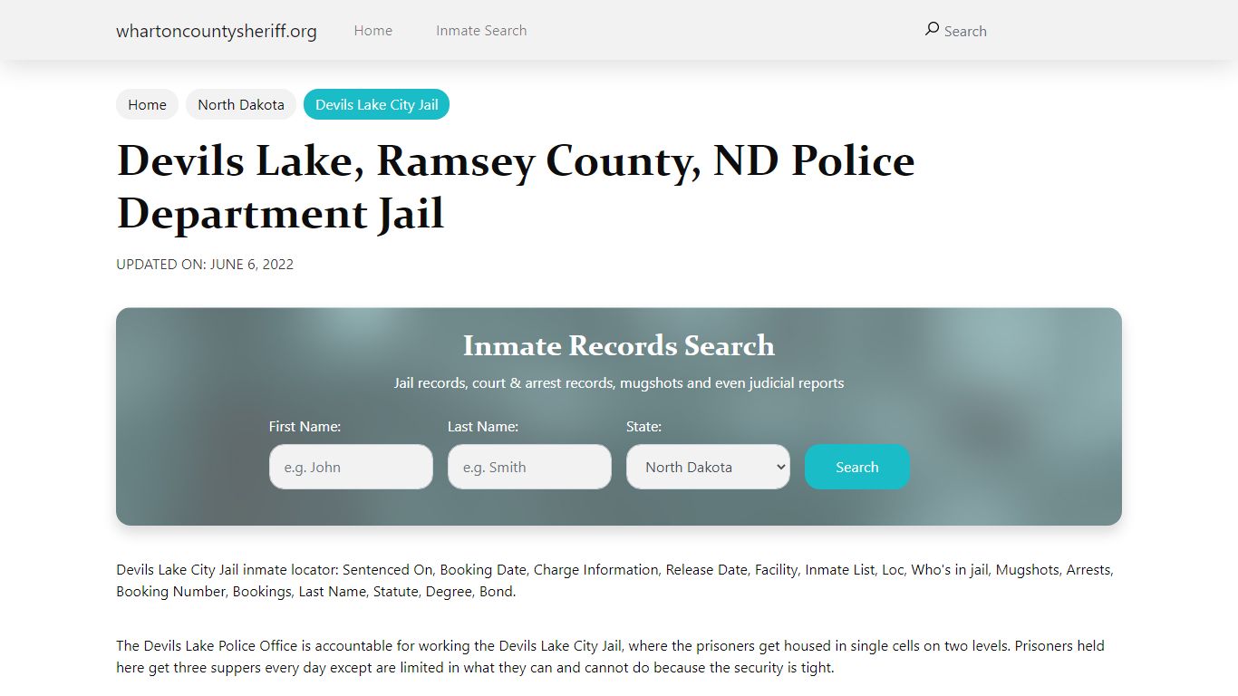 Devils Lake, ND City Jail Inmates, Arrests